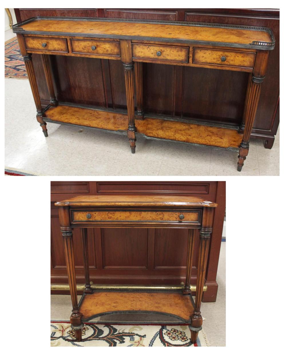 TWO-PIECE BURL WALNUT CONSOLE TABLE