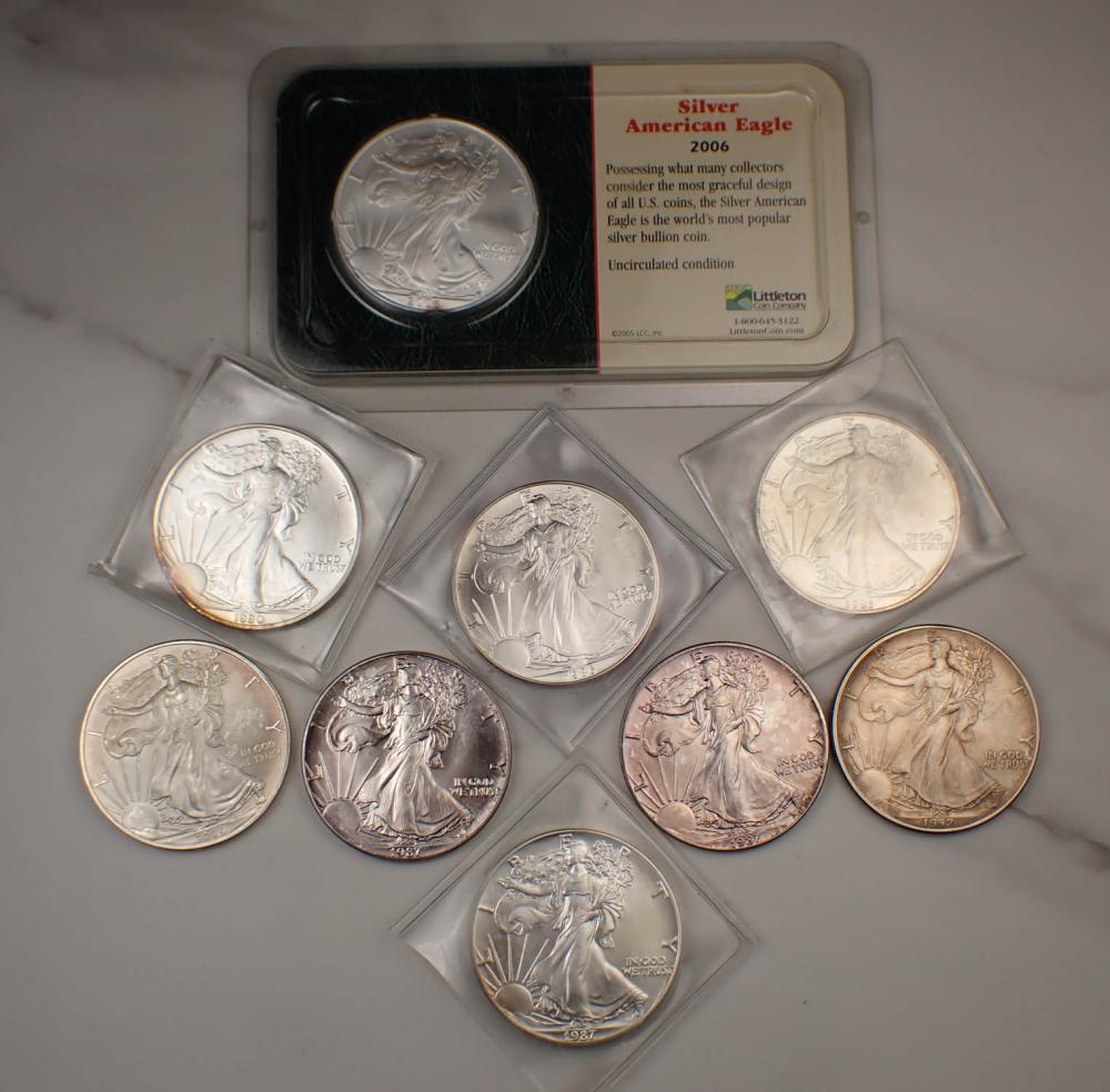 NINE AMERICAN EAGLE SILVER DOLLARSNINE 2ed72f