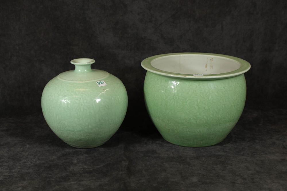 TWO CHINESE CELADON PORCELAIN VESSELSTWO