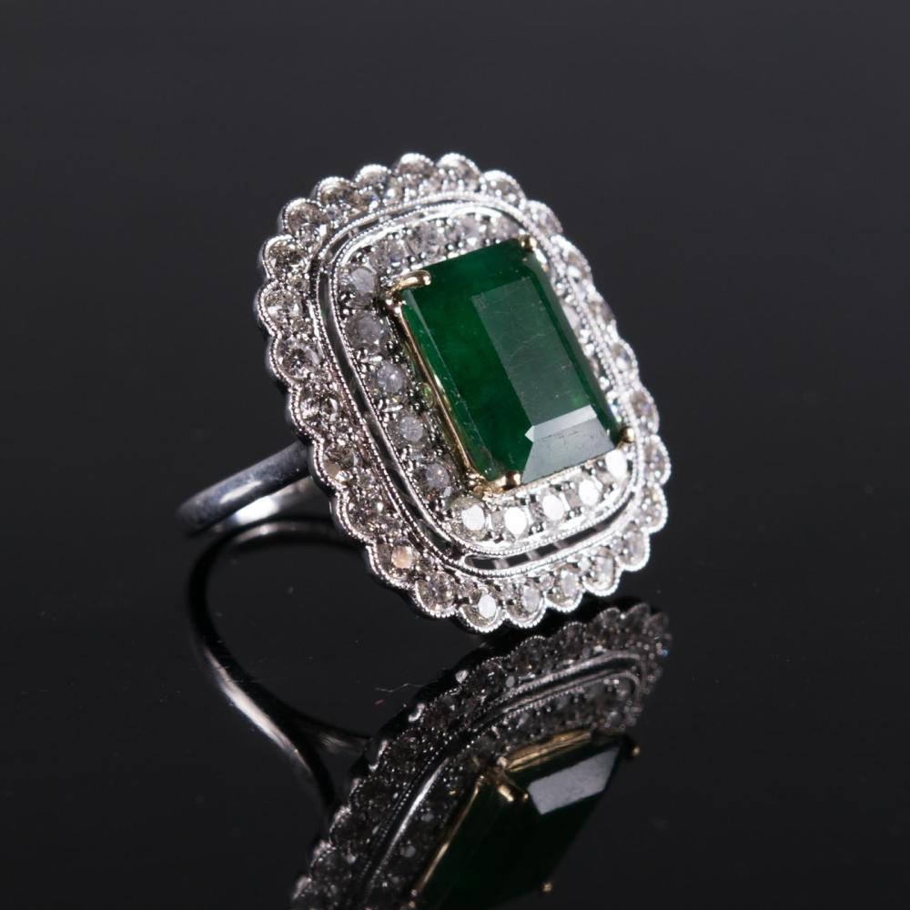 EMERALD, DIAMOND AND FOURTEEN KARAT