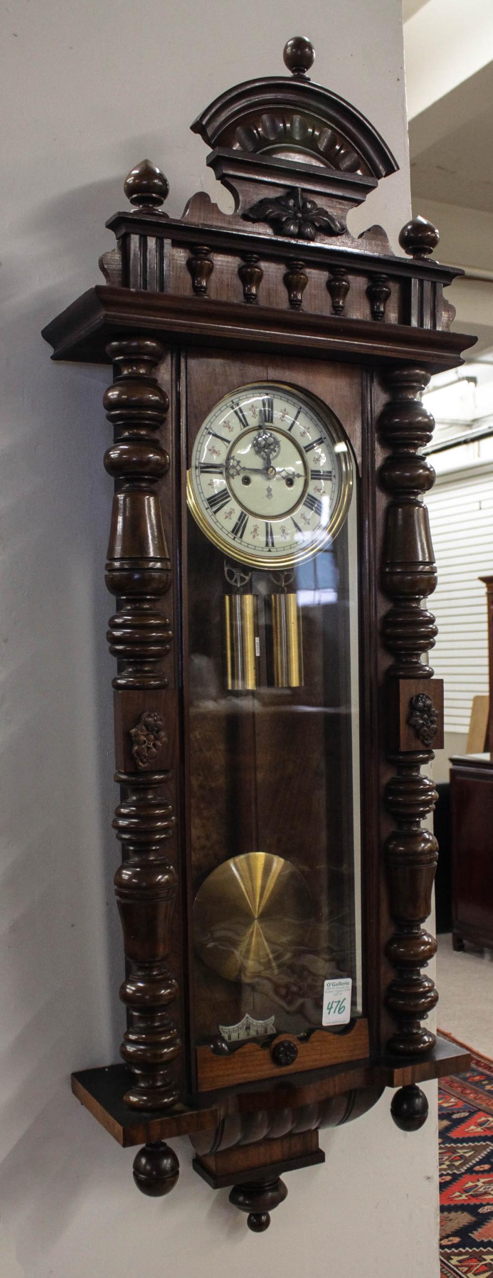 WALNUT TWO-WEIGHT LONG CASE WALL CLOCKWALNUT