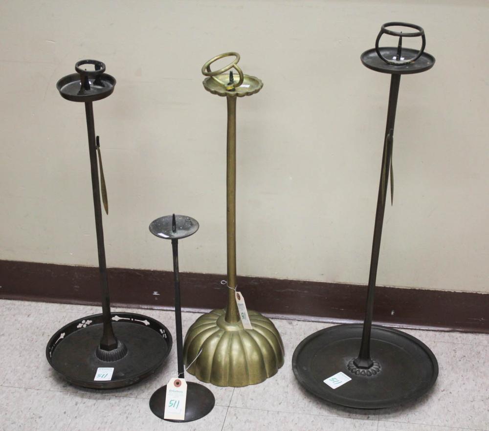 FOUR JAPANESE FLOOR PRICKET CANDLESTICKSFOUR