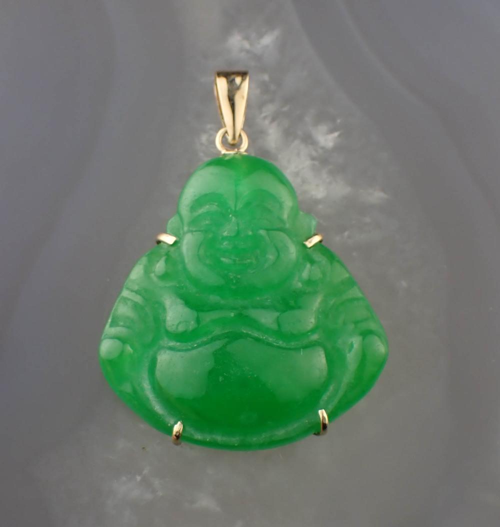 GREEN JADE AND FOURTEEN KARAT GOLD