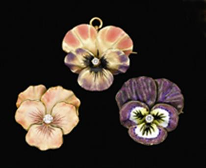 Group of three gold and enamel