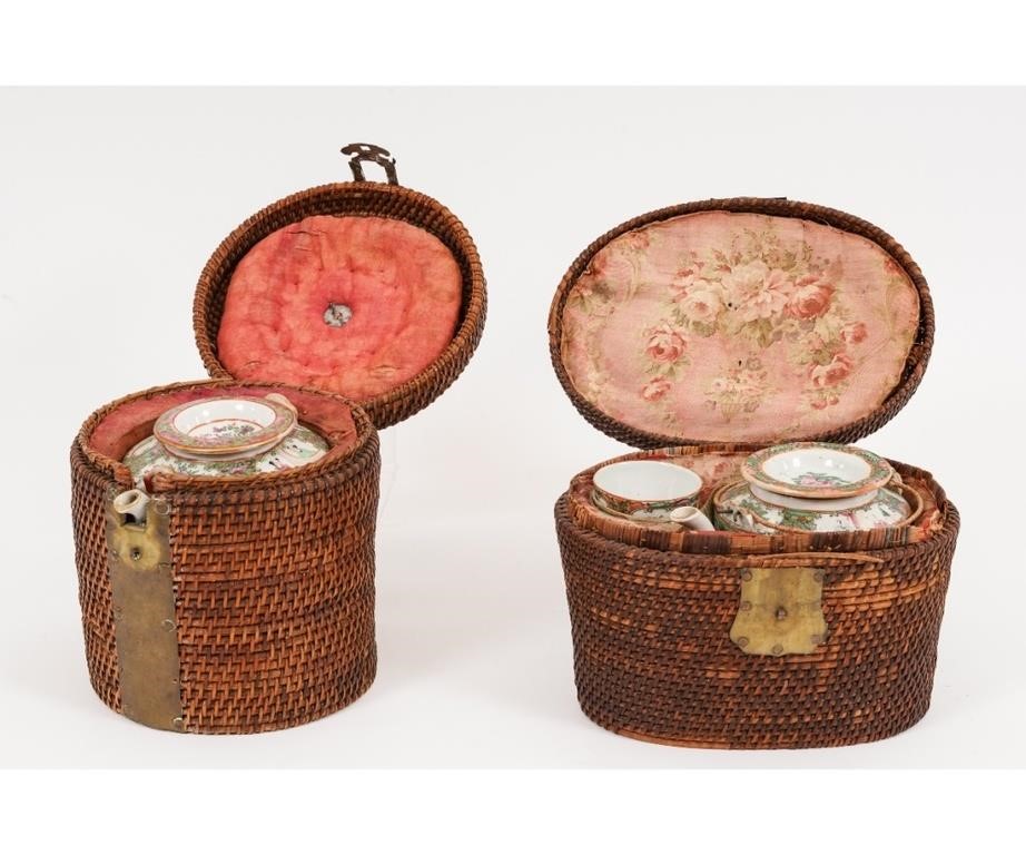 Two wicker cased Chinese Rose Medallion