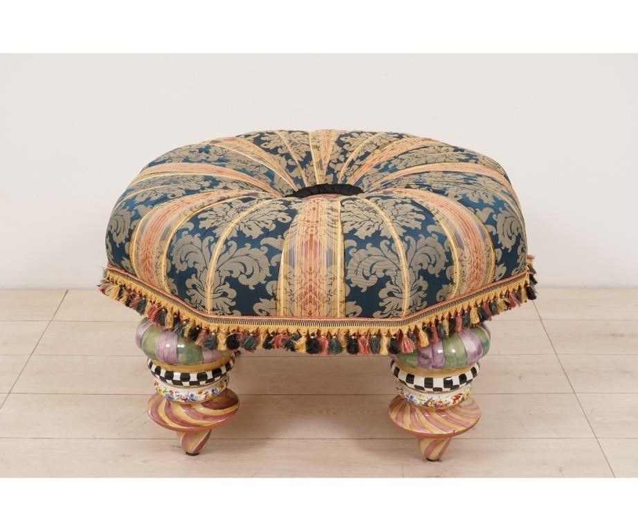 Mackenzie Childs ottoman with colorful 2eb791