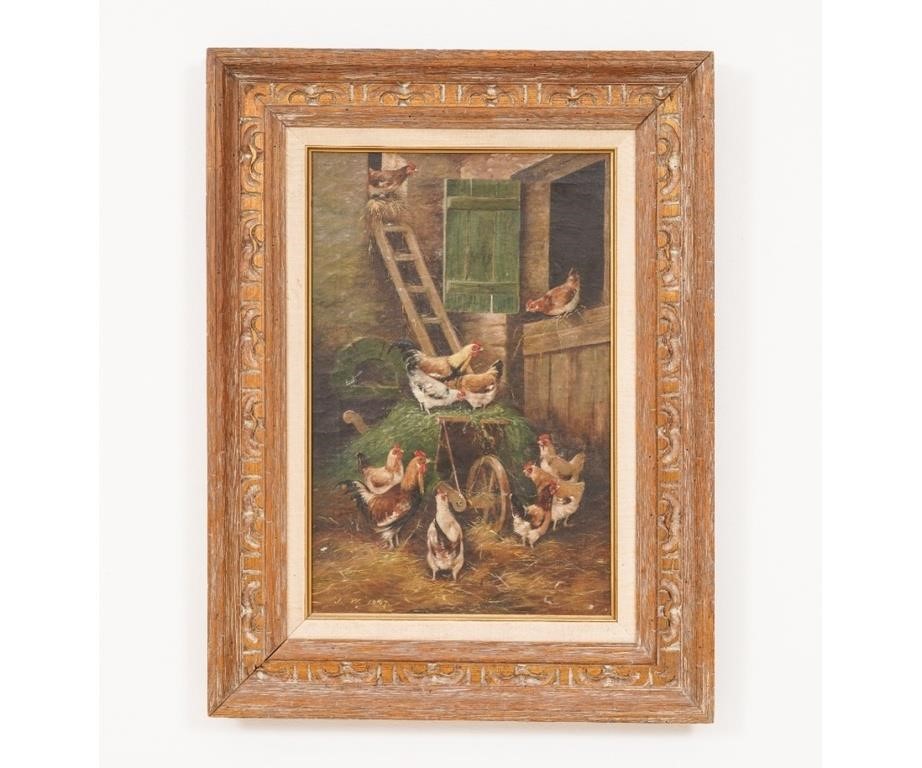 Oil on canvas on Masonite of chickens 2eb7de