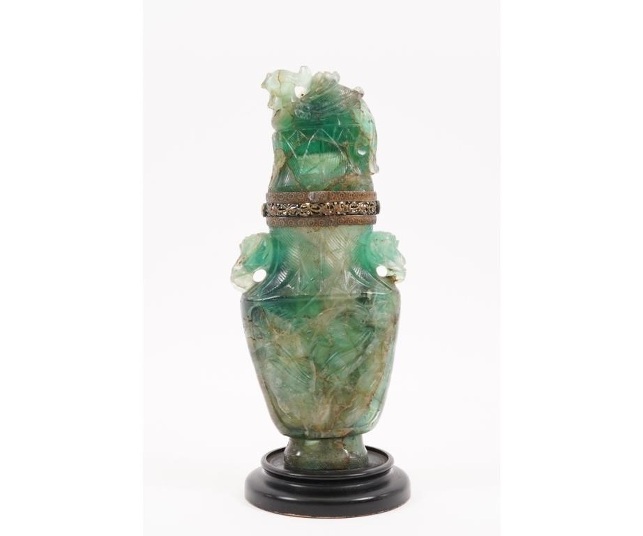 Chinese carved green quartz stone vase