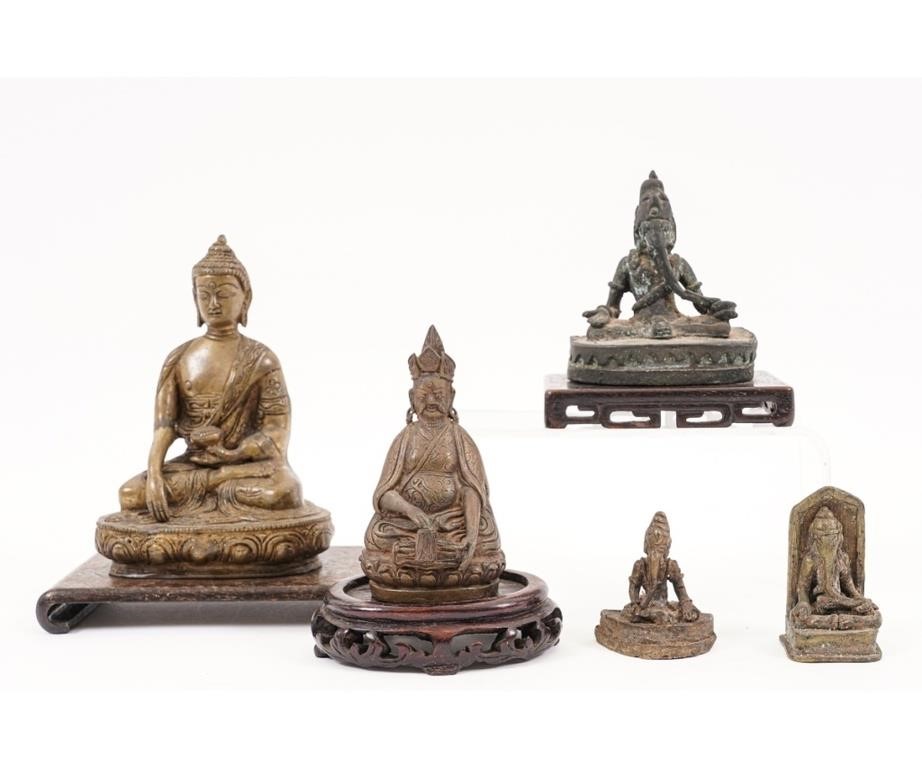 Two Asian bronze Buddhas and three 2eb7fa