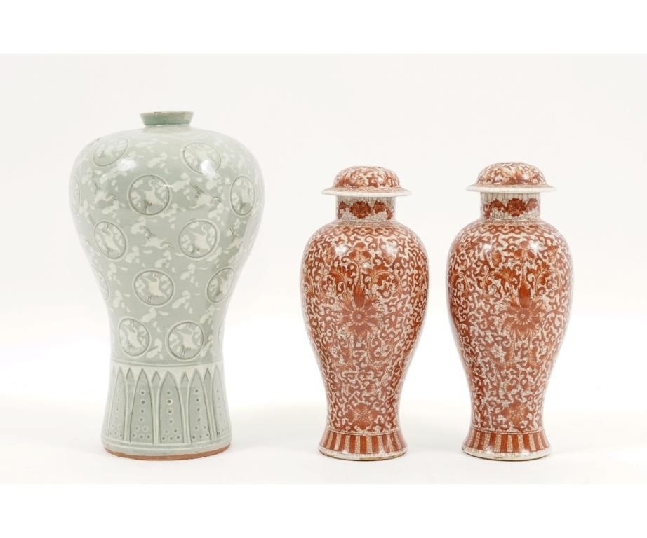 Pair of Asian porcelain covered