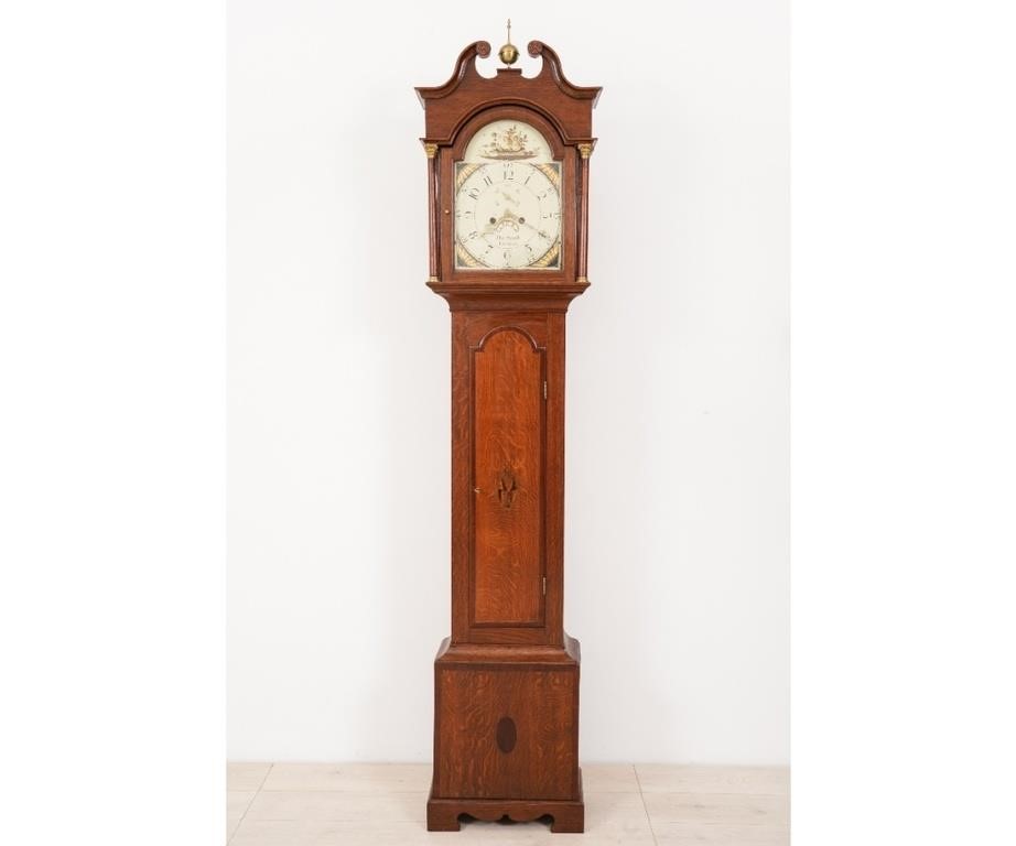 English oak cased tall case clock,