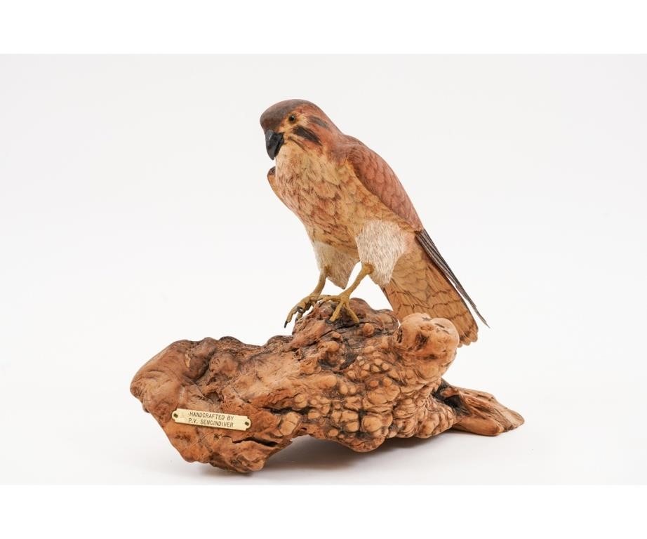 Carved red tail hawk by P.V. Sencindiver,