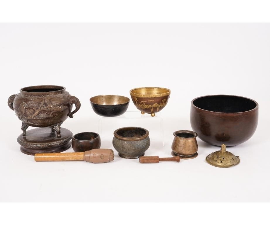 Asian brass/bronze bowls, a burner