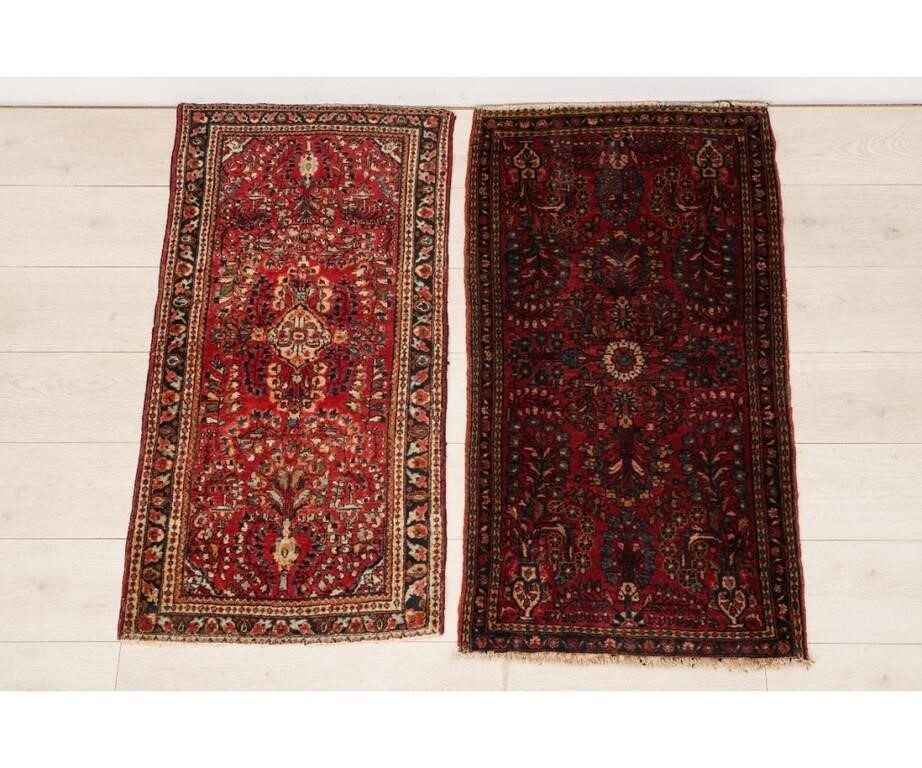 Two similar Sarouk mats each with