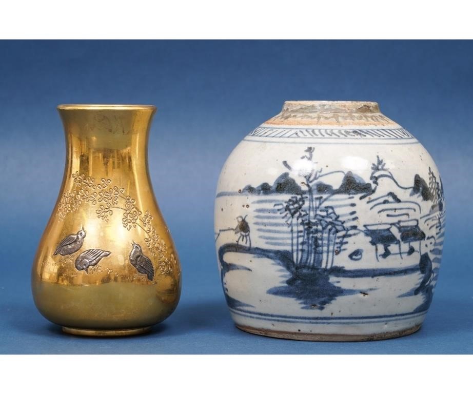 Asian brass vase decorated with