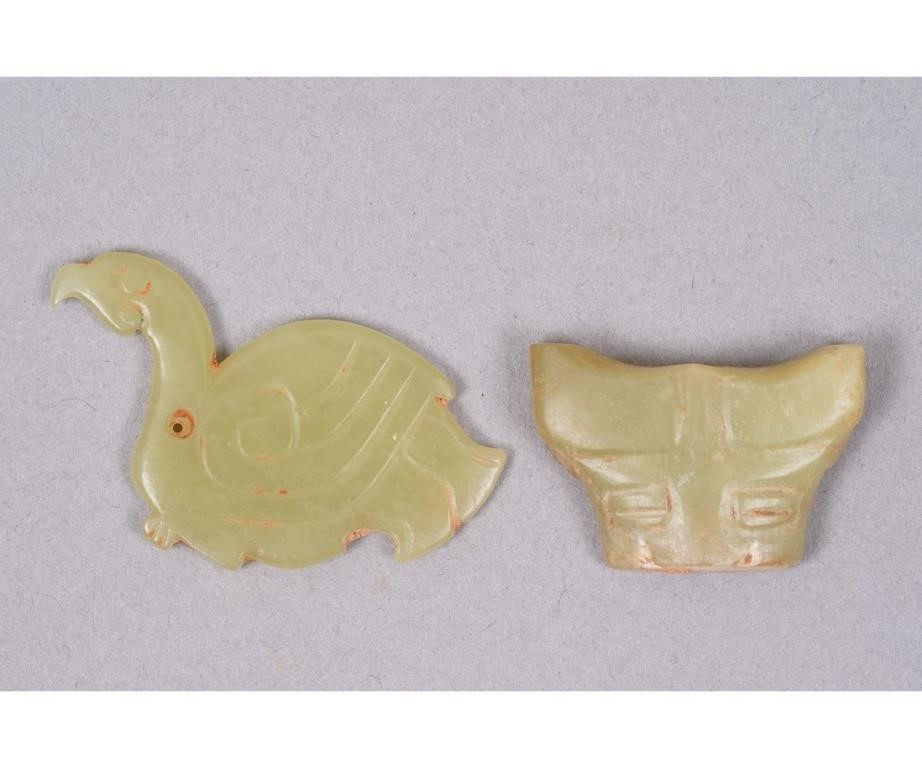 Chinese jade carved bird; together with