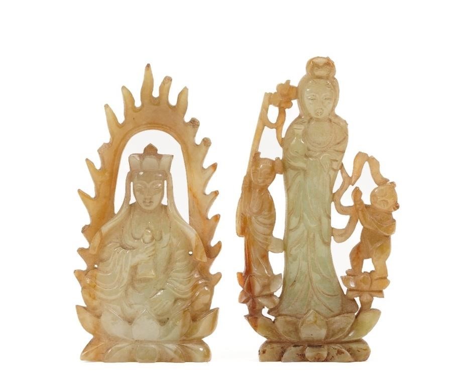 Two Chinese green jade carved figures,