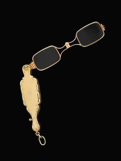 14 karat yellow gold and diamond lorgnette