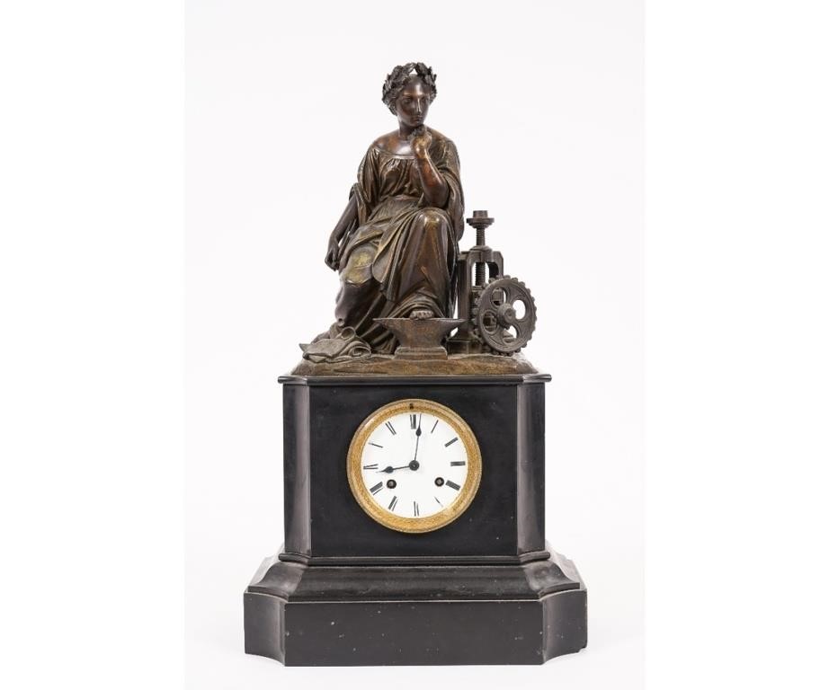 French black onyx mantel clock, late