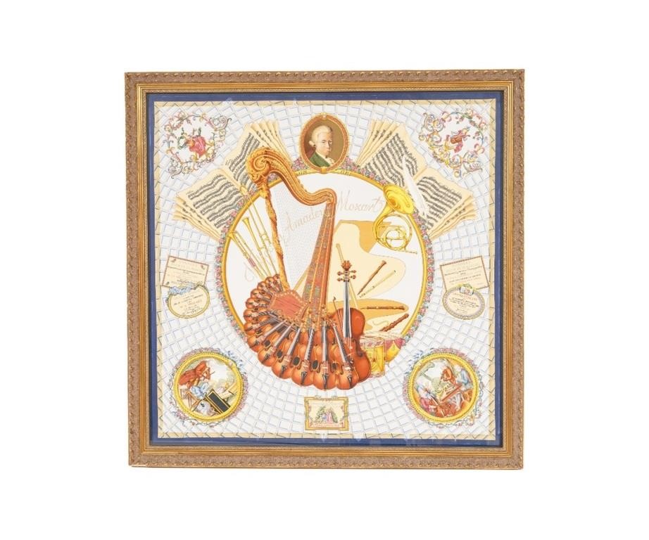 Large colorful framed Hermes silk