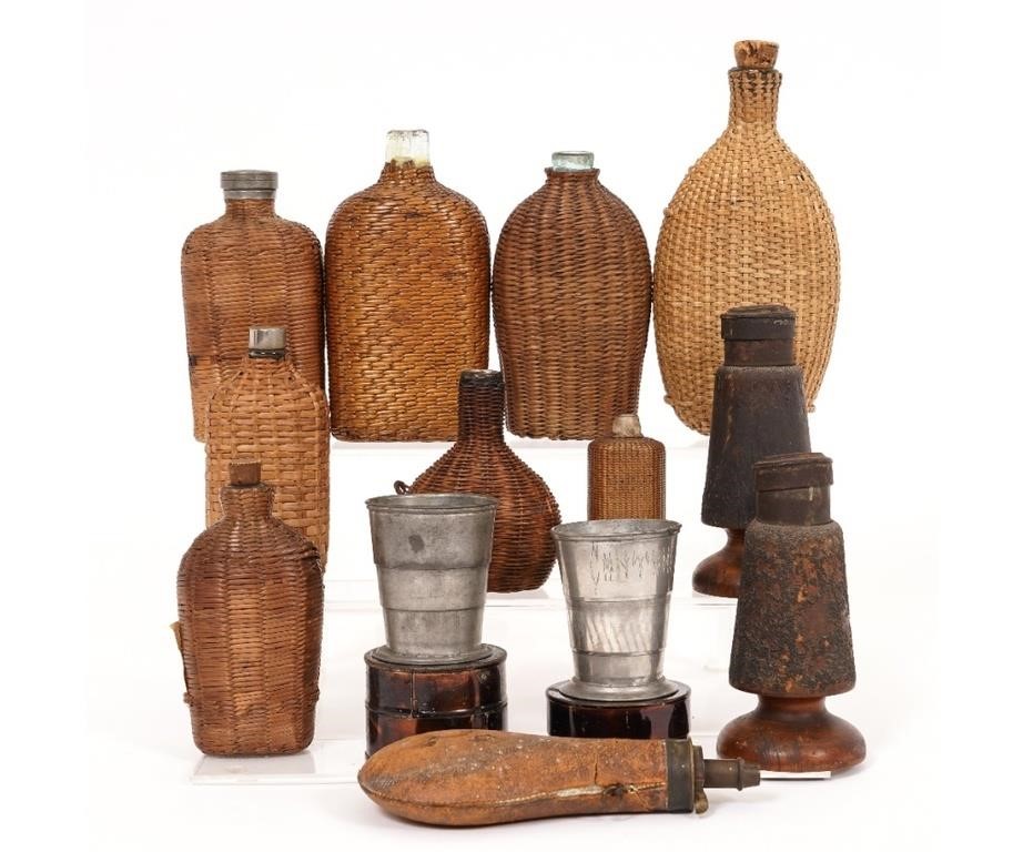 Collection of seven glass wicker