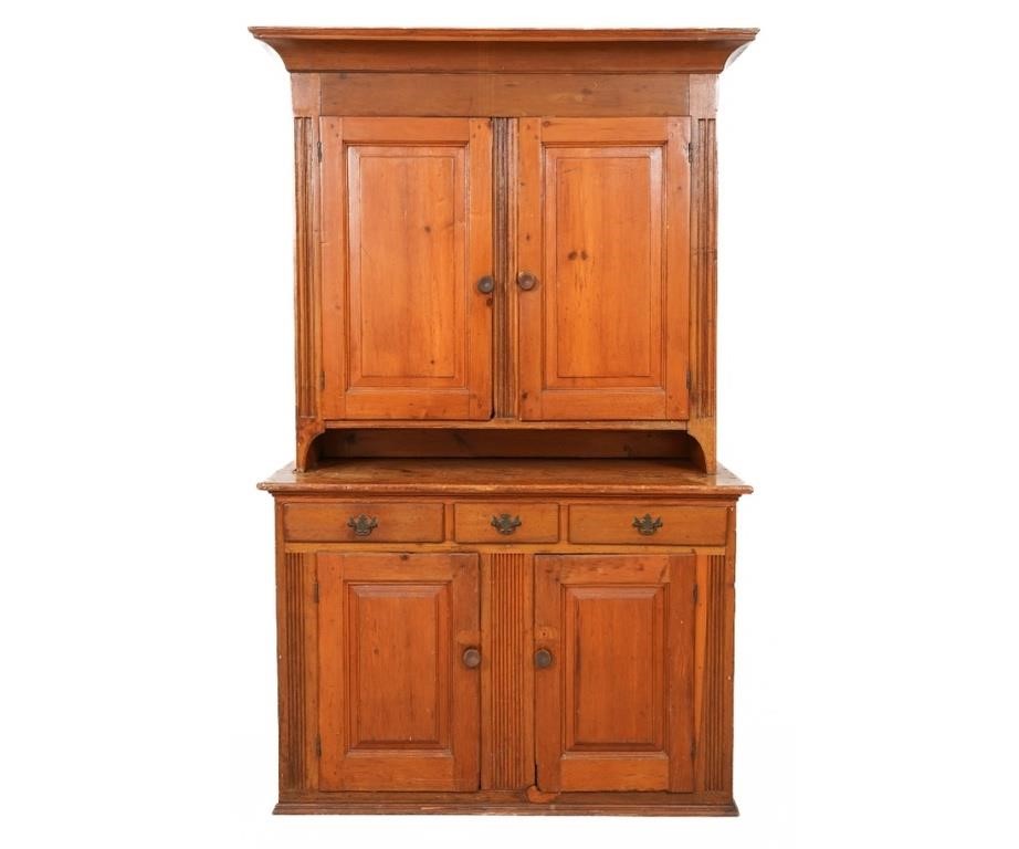 Two-piece country pine Dutch cupboard,