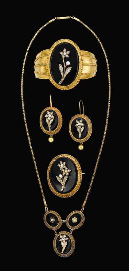 Victorian gold,onyx and pearl jewelry