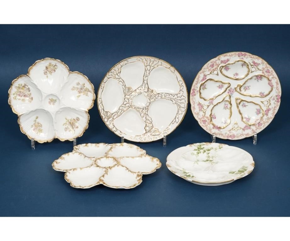 Five Limoges oyster plates, 19th