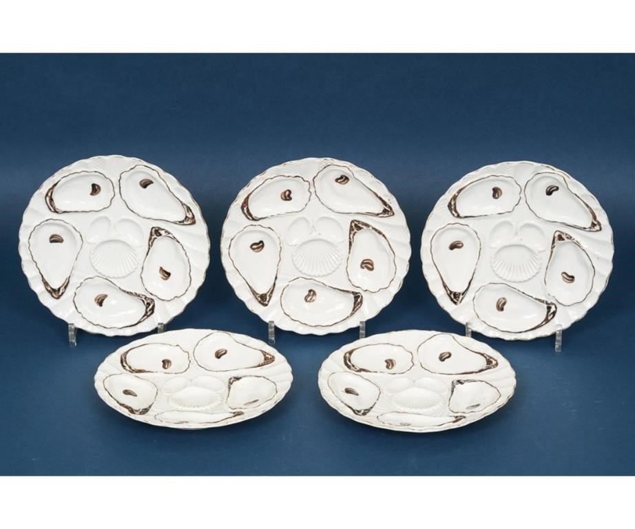 Set of five French porcelain oyster