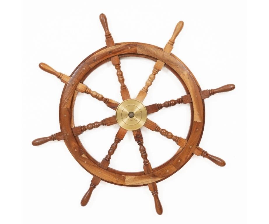 Mahogany and brass ships wheel,