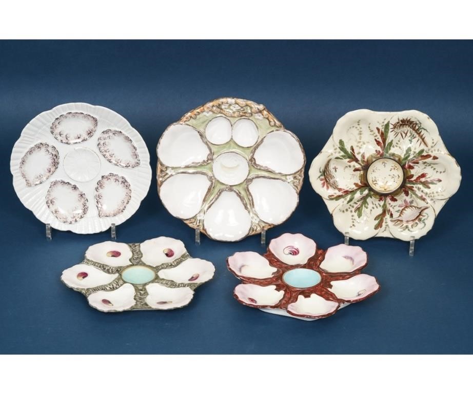 Five French porcelain oyster plates.
Largest: