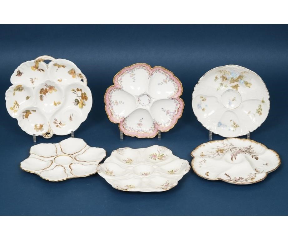 Six French porcelain oyster plates,