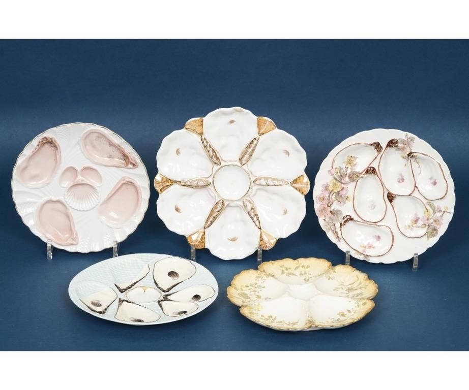 Five porcelain oyster plates, 19th