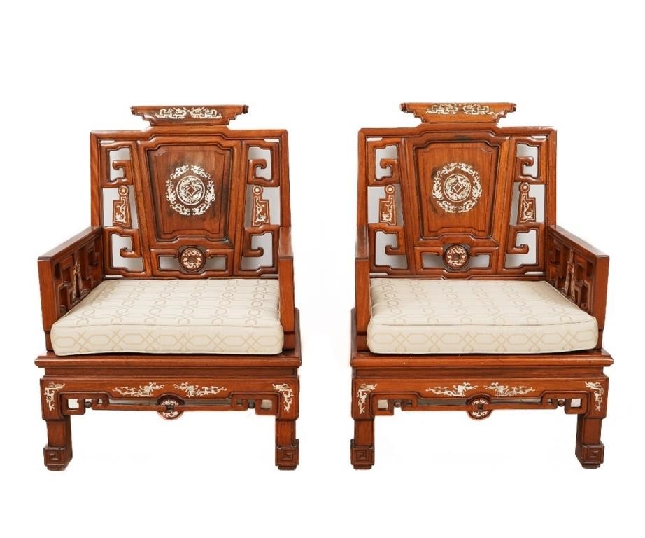 Pair of Chinese teak wood armchairs