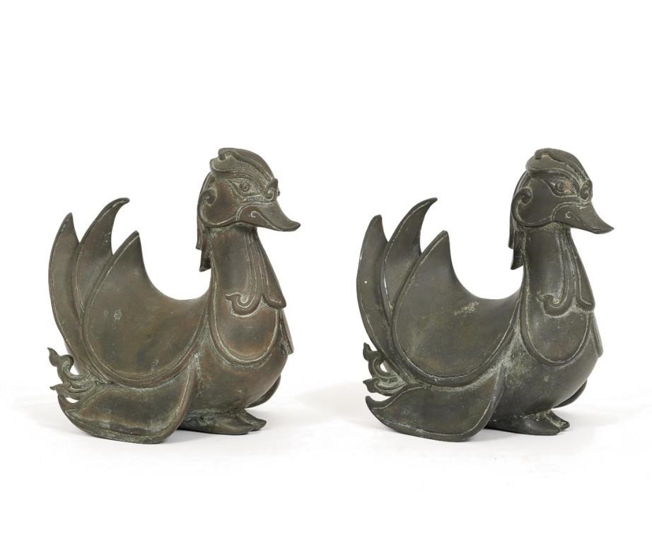 Pair of Asian bronze ducks, probably