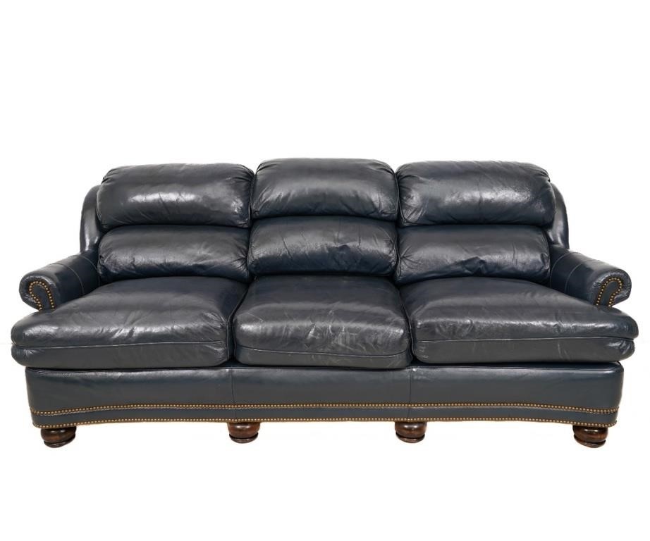 Leather Hancock & Moore blue sofa