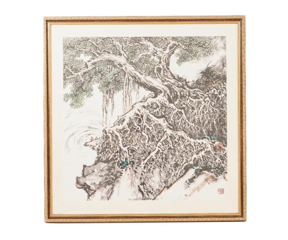 Chinese watercolor of a tree signed  2ebb17