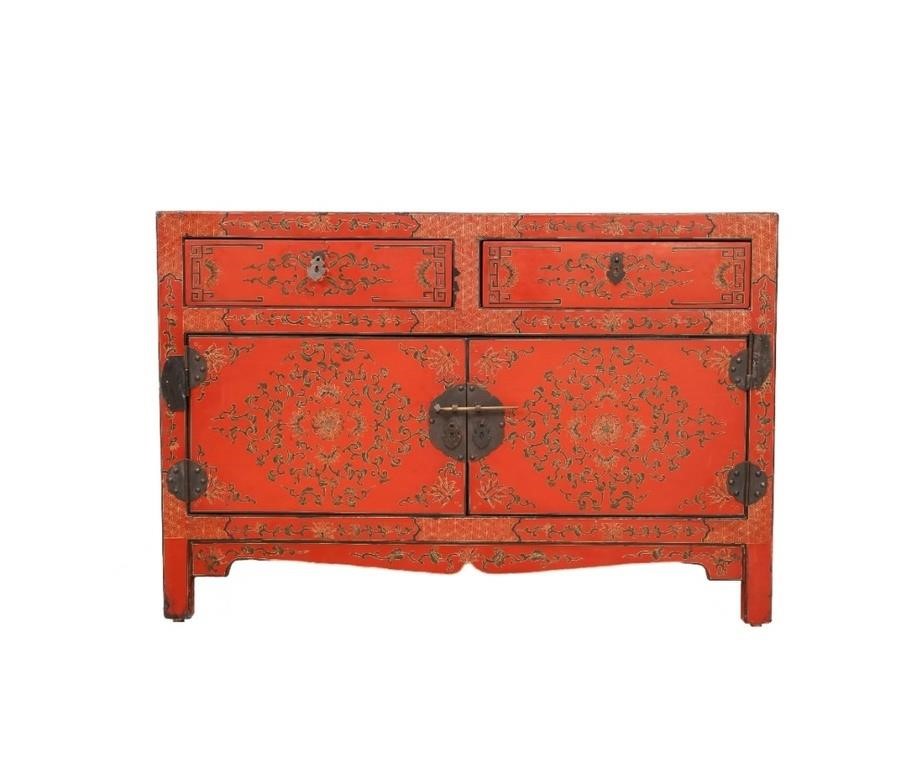Chinese style red lacquered cabinet