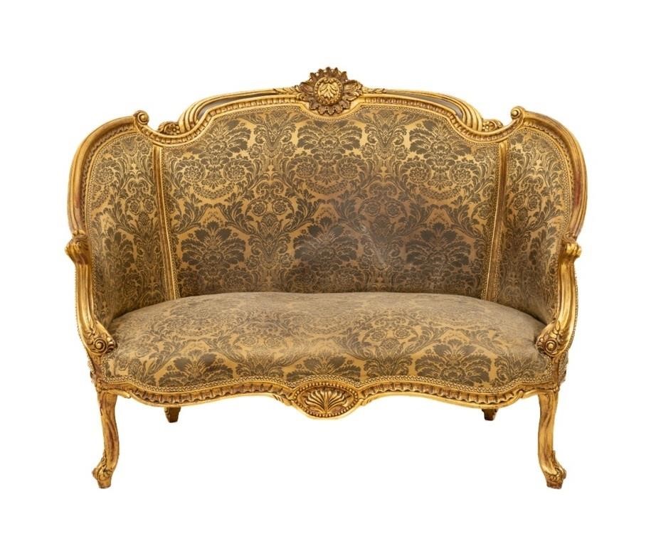 Louis XVI style gilt carved loveseat,