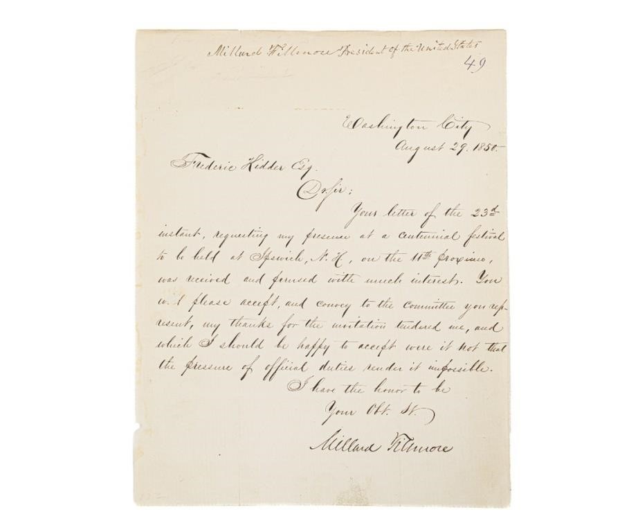 President Millard Fillmore letter