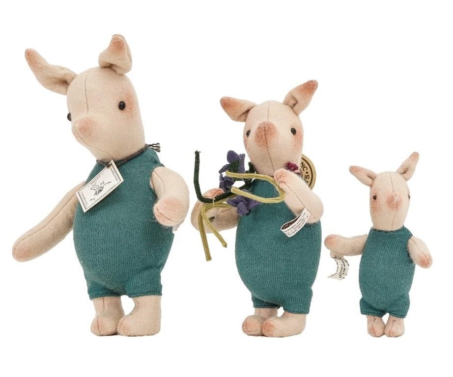Three R. John Wright Piglet dolls