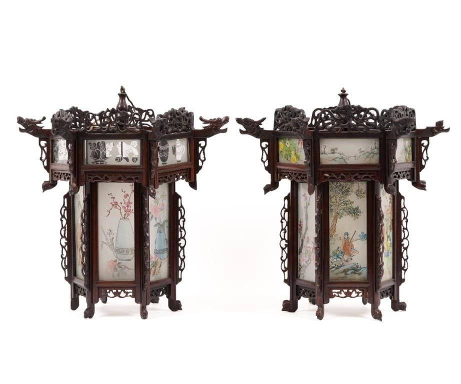 Pair of Chinese carved wood and