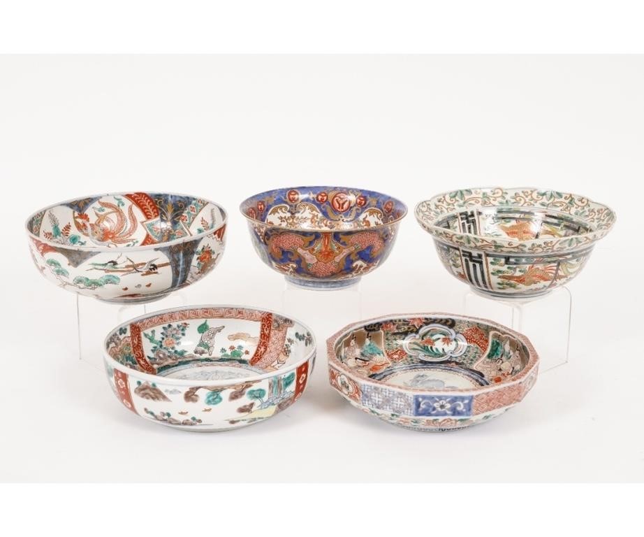 Five colorful Japanese porcelain decorated