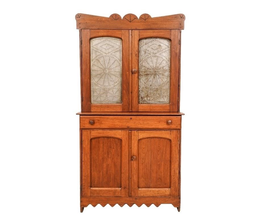 Country walnut step back cupboard/pie