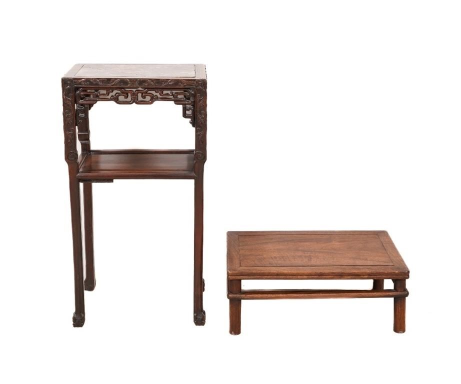 Asian carved end table with marble