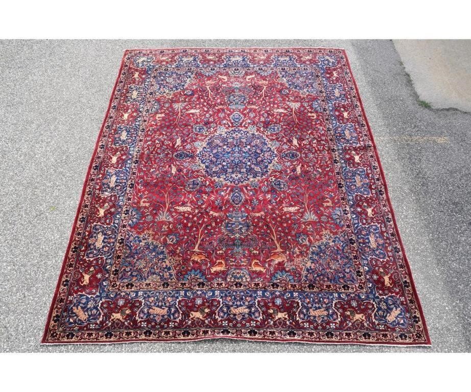 Colorful Kashan carpet with blue