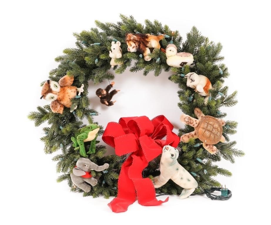 Artificial Christmas wreath decorated