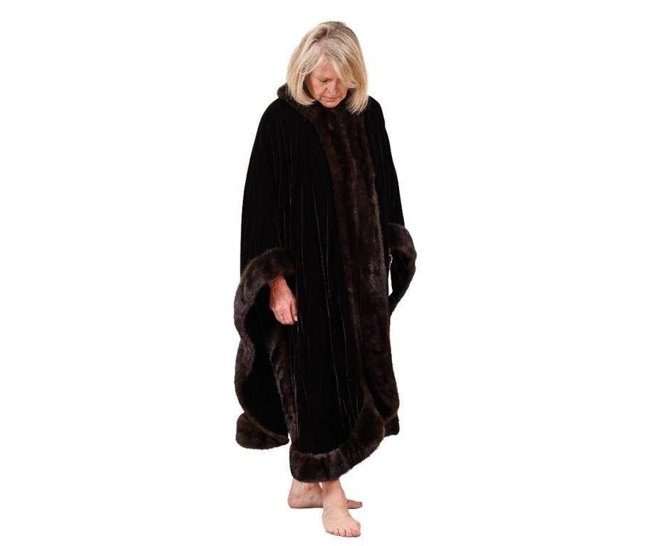 Brown velvet evening cape with