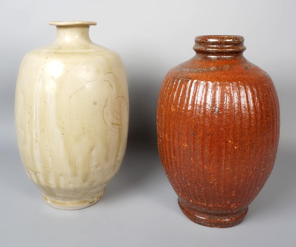 TWO JIM MALONE STUDIO POTTERY STONEWARE