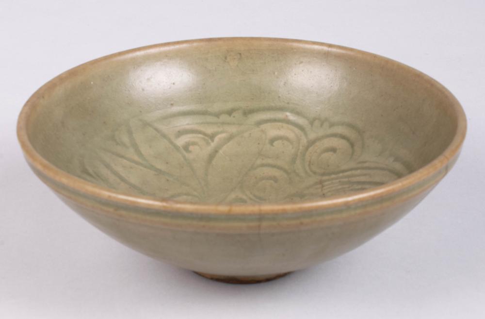 CHINESE CARVED CELADON CONICAL